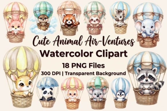 Download Cute Animal Air Balloon Clipart Bundle - Premium Resources